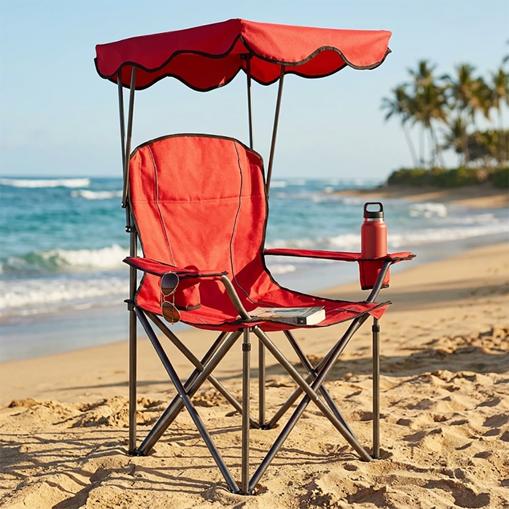 Portable Folding Beach Canopy Chair With Cup Holders For Outdoors_voghion.com